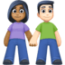 👩🏾‍🤝‍👨🏻 woman and man holding hands: medium-dark skin tone, light skin tone display on Facebook